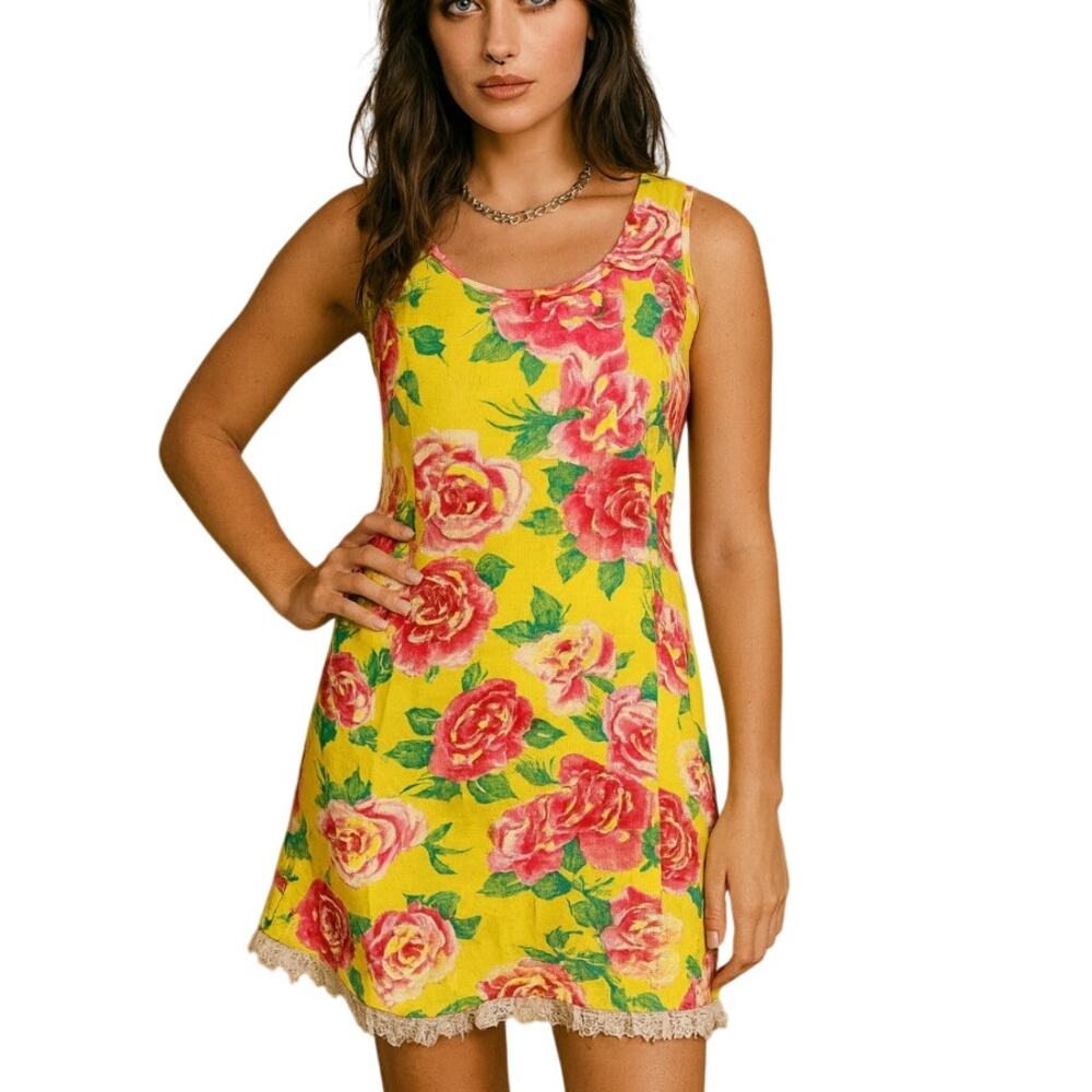 Vintage Jams World  La Rosa Mini Dress Floral Lace 3 JR Rayon Y2K  Hawaiian